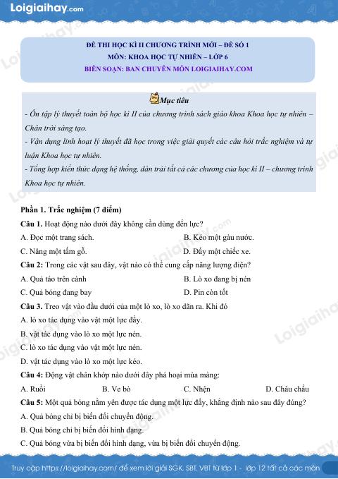 Đề thi học kì 2 KHTN 6 Chân trời sáng tạo - Đề 1